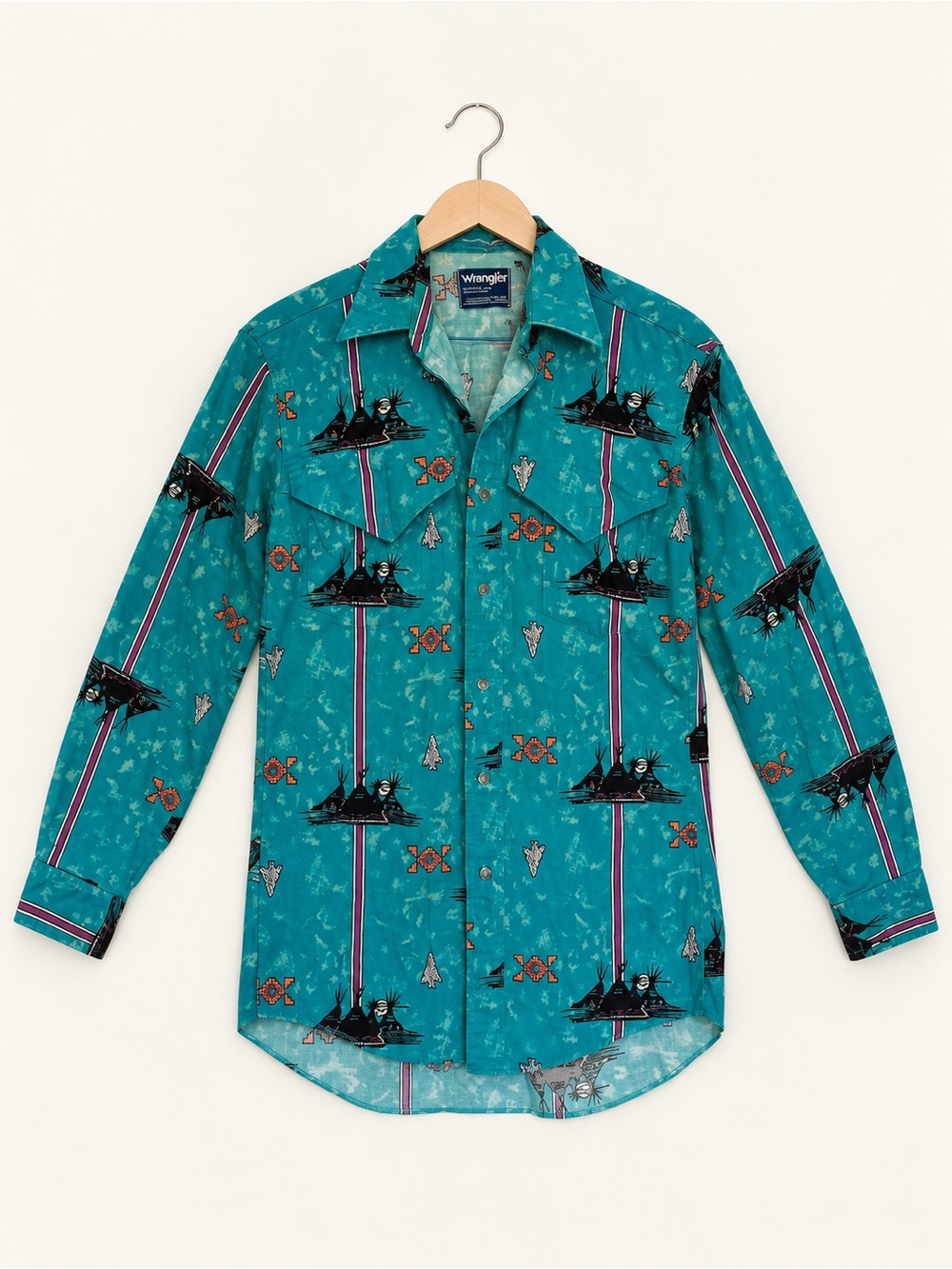 Vintage 90s Wrangler Southwestern Print Western Shirt Made in USA M